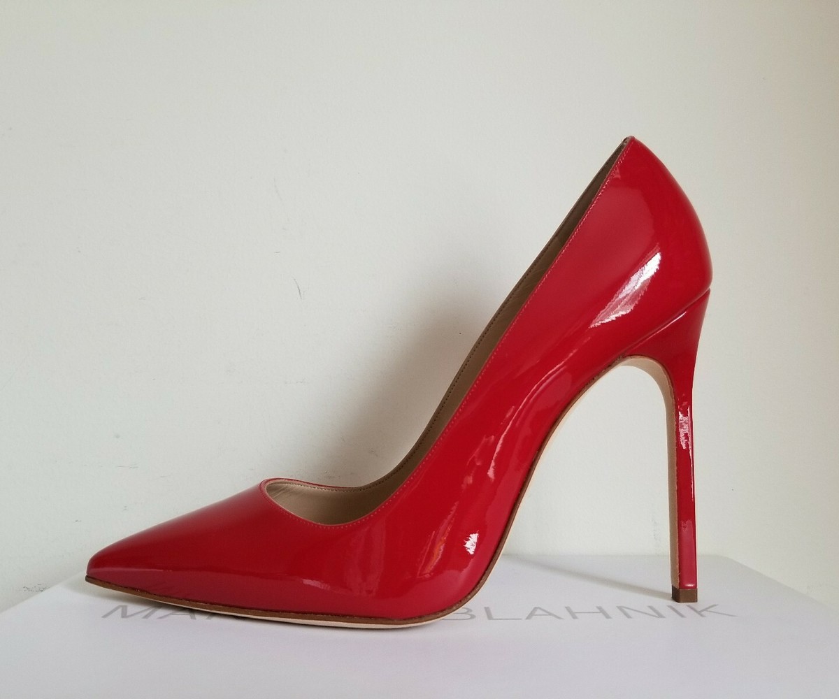 MANOLO BLAHNIK BB 115 MM CLASSIC PATENT RED POINTED TOE PUMPS EU