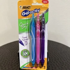 Bic Gelocity Quick Dry Gel Pens Medium Assorted Colors 3-Pack NEW 35729