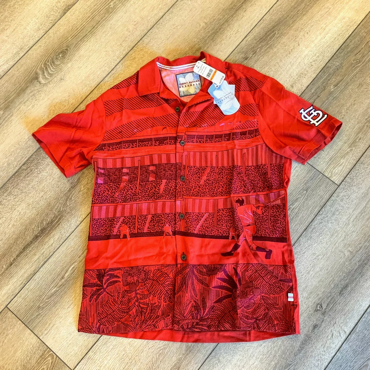 Tommy Bahama MLB St. Louis Cardinals Island Stadium Button Down Shirt Red S