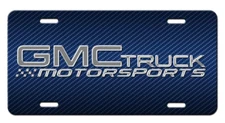 GMC Trucks Motorsports Aluminum Vanity license plate Tag New Silver Blue Gray