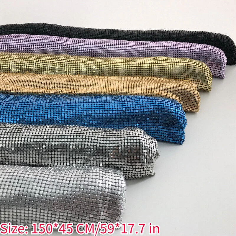 Shiny Metal Sequin Mesh Fabric Sheet Chainmail Aluminum Net for Clothing Craft - Image 3 of 4
