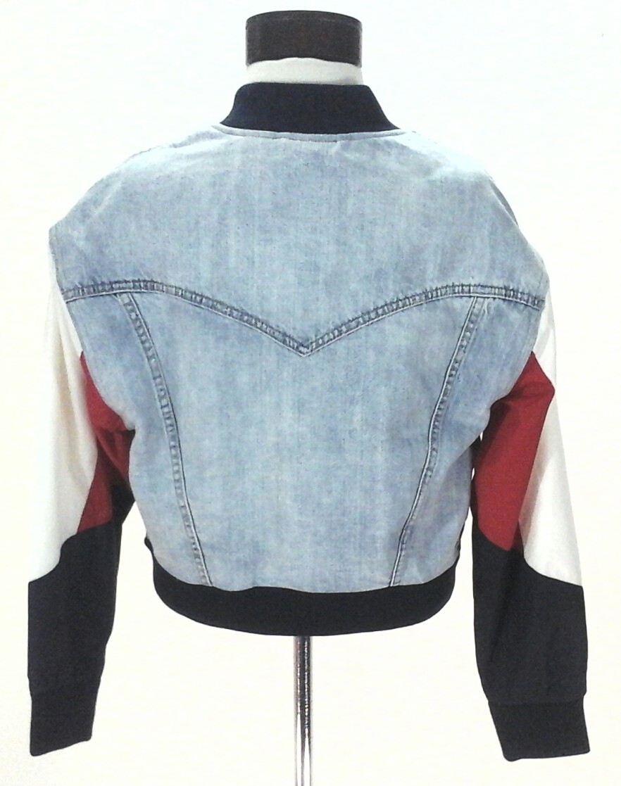 LEVI'S Premium Denim Bomber Blue/Red/White Jacket Snap Up Women's S Super RARE image 7