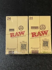 Lot Of 2 Raw Classic Organic Connoisseur 1-1/4 Roll Papers + Tips 24 Pack Boxes