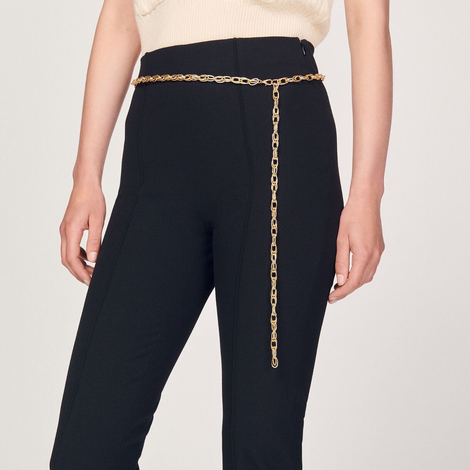 Women's Pants High Waist Belt Chain Casual Jewel Elegant Sensual