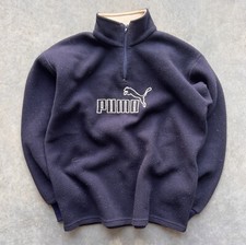 Vintage 1990s Puma Navy 1/4 Zip Fleece Jacket Retro Y2K Style