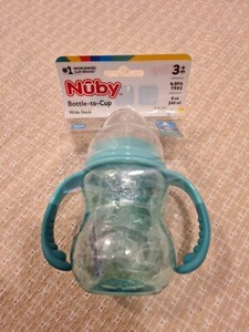 Nuby 8 Oz. 3-Stage Grow with Me Teal Bottle to Cup. NWT! 3 Months +, BPA Free
