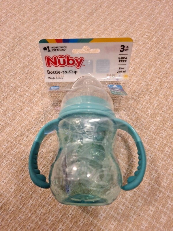 Nuby 8 Oz. 3-Stage Grow with Me Teal Bottle to Cup. NWT! 3 Months +, BPA Free