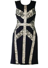 BCBGMAXAZRIA Black Beige  Raina Lace Stretch Bodycon Sleeveless  Dress Size:S