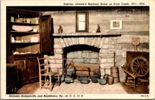  Vintage 1930s Lincoln’s Boyhood Home Interior Postcard – Knob Creek, KY
