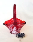 Fenton Mary Gregory Ruby Red Basket 7 5/8" x 6" Girl Plays "He Loves Me" w/Daisy