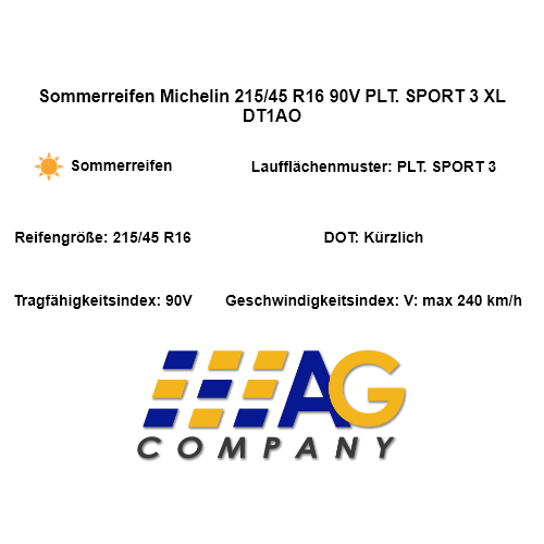 Sommerreifen Michelin 215/45 R16 90V PLT. SPORT 3 XL DT1AO - Bild 3 von 5