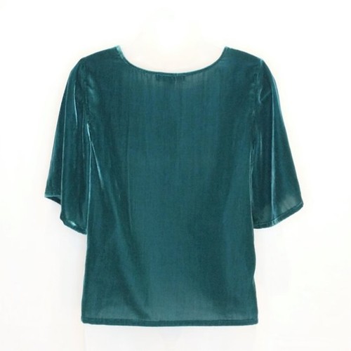 Chelsea28 Velvet Round Neck Top XS Ponderosa Green Flutter Sleeve NWT - Picture 4 of 8