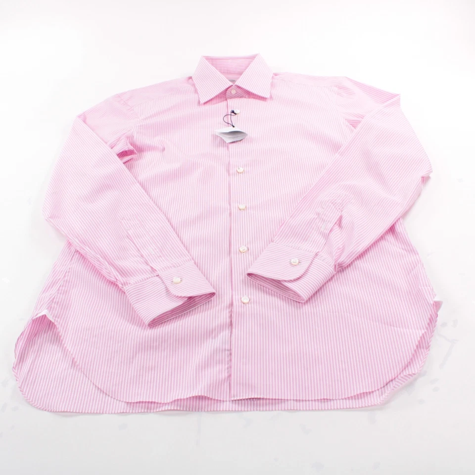 Camisa de vestir Barba nueva con etiquetas talla 15,75 40 rosa con rayas blancas 100 % algodón Foto 3 de 4