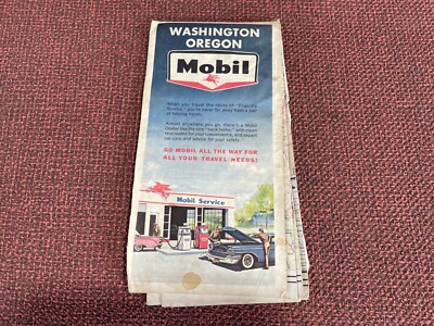 Vintage 1963 Oregon Washington Mobil Road Map Man Cave Garage Art Gift for Men