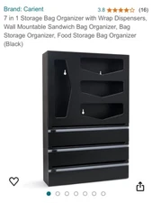 Carient 7 In 1 Storage Bag Organizer With Wrap Dispensers Wall Mountable Black