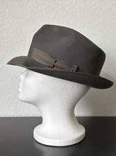 Vintage 40s 50s Slate Felt Fedora with Ribbon Band