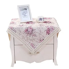 Cotton Farmhouse Tablecloth,Flower Farmhouse Bedside Cover,Nightstand Table C...