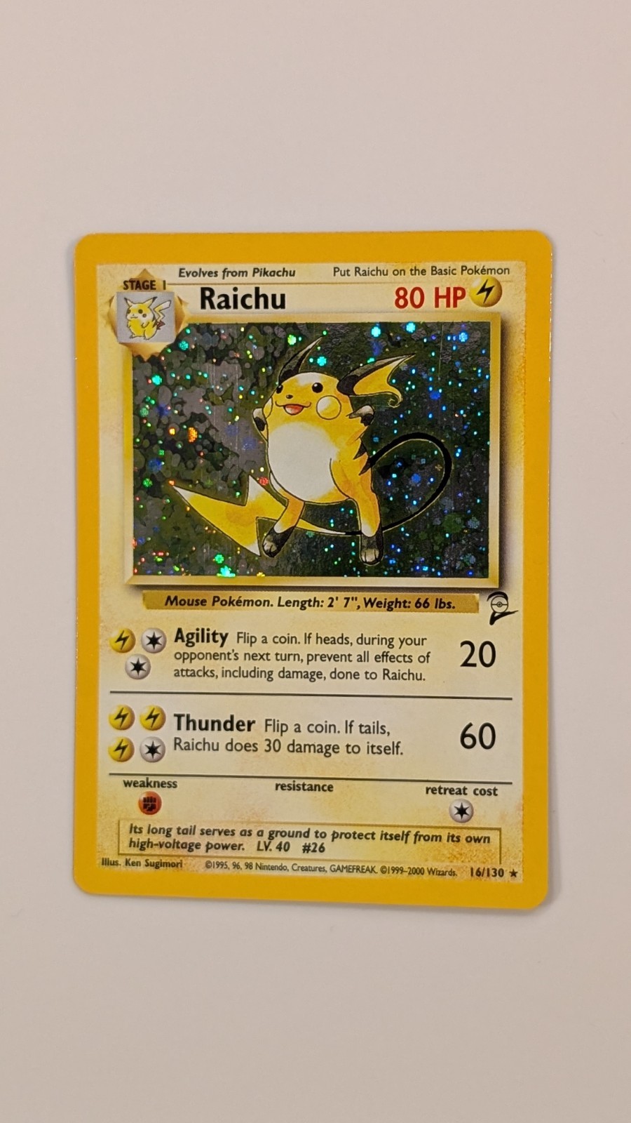 Pokemon Raichu Base Set 2 16/130 Holo Rare – LP