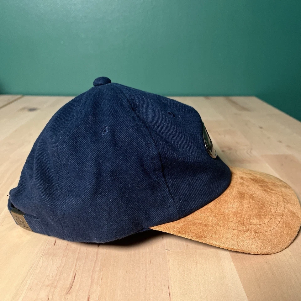 复古鸭子无限赞助帽海军蓝棕褐色麂皮绒边缘金属徽章可调节帽子 — 第 2/4 张图片