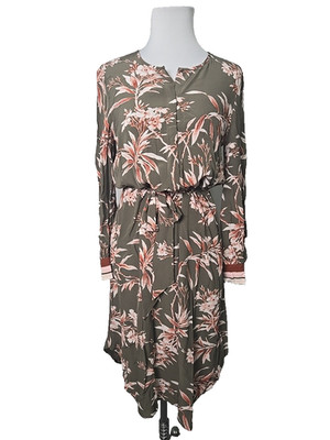 Joie Jeanee Floral Taupe Silky Button Long Sleeve MIDI Shirtdress Dress XS