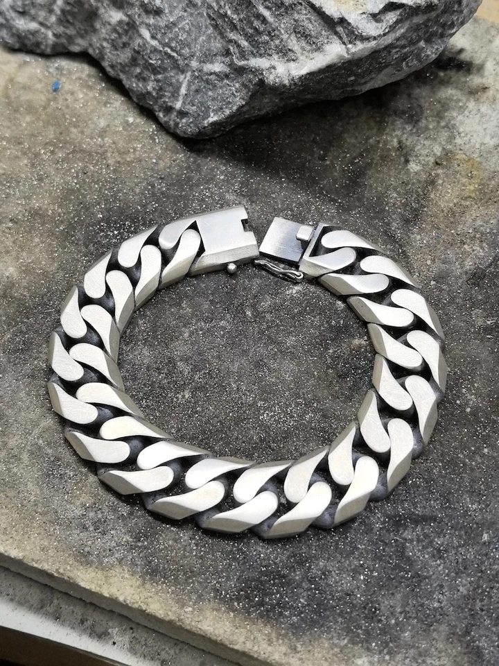 Sterling Silver Curb Bracelet, 10MM Heavy Gourmet Chain Link Bracelet - Image 3 of 4