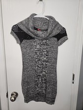 Bongo Womens Black And Gray Knit Sweater Dress With Cowl Neck  Size Small