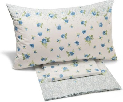 Caleffi Floral Cotton 1.5 Double Sheet Set with Pillowcase Azzurro