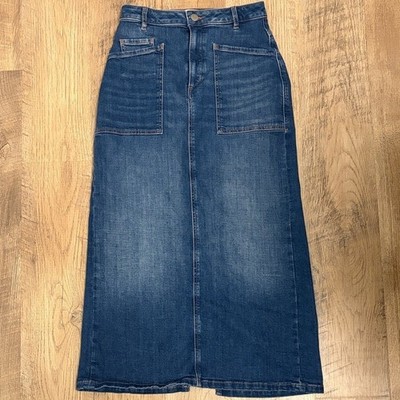 Marc O'Polo Denim Maxi Skirt Blue Patch Pocket High Waist Long Skirt Size 27