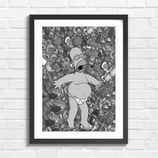 Homer Simpson Junk Food Art Black & White Framed Wall Art Print Large Picture