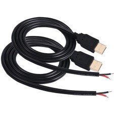 2 PCS 1M USB 2.0 Male Bare Cable Pigtail 5V 3A Power Charge DIY Wires