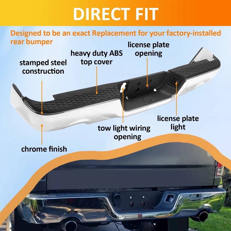 For 2009-2018 Dodge Ram 1500 Chrome Rear Step Bumper W/O Sensor W/ Dual Exhaust - Image 3 of 4