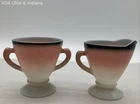 Vtg Hazel Atlas Ovide Platonite Sugar & Creamer Pink Black White Ombré Glass