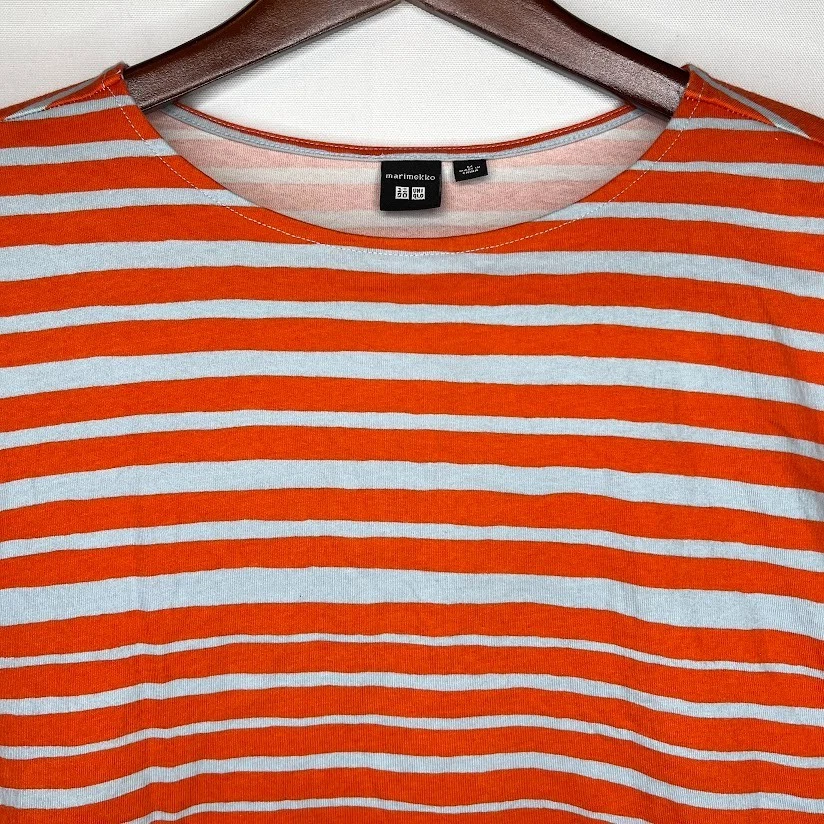 Camiseta Uniqlo Marimekko Naranja Gris Rayas Para Mujer’s M Informal Calce Suelto Foto 2 de 4