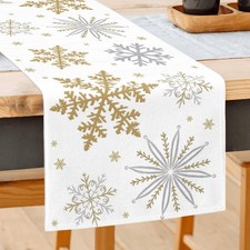 Best Christmas Table Runner White Gold Snowflake Seasonal Winter Xmas Holiday