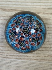 Murano Millefiori Art Glass Blue Red with Colored Clusters Of Flowers