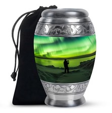 Green Aurora Burial Large Urns For Ashes Adult Female 10 Inch