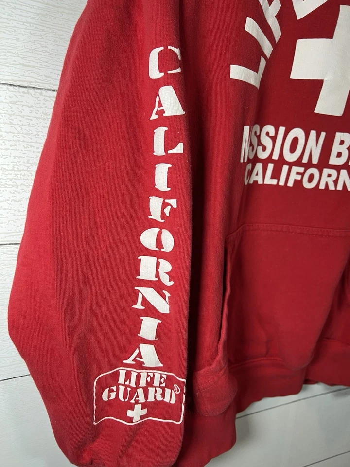 Mission Beach California Salvavidas Rojo Sudadera con Capucha Sudadera Grande LG Foto 4 de 4