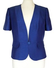 Jacques Vert Peplum ShantungSlub Royal Blue Short Sleeve Jacket UK 16 Immaculate