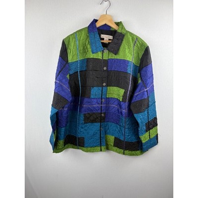 C.L.O.T.H.E.S. Woman 3X Blue Green Black Patchwork Quilted Jacket