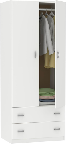 | Armadio Camera Da Letto Guardaroba 2 Ante 2 Cassetti, Bianco, 180X74X50 Cm (Al - Foto 11 di 12