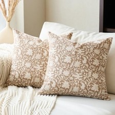 Floral Throw Pillow Covers 18x18 Farmhouse Block 18" x 18" Pack of 2 Neutral