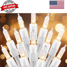 50 Count Warm White Christmas Lights, Clear Mini Incandescent Lights on White...