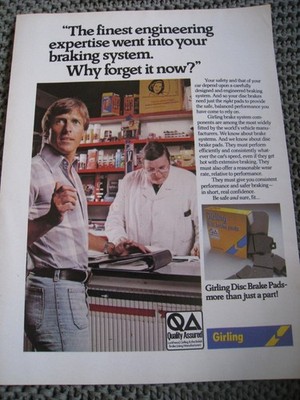 FINEST ENGINEERING BAKING SYSTEM GIRLING DISC BRAKE PADS 1980 ADVERT FILE 60