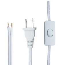 10FT Lamp Cord, White 18 AWG 2 Prong Extension Cord Cable with On Off Button ...