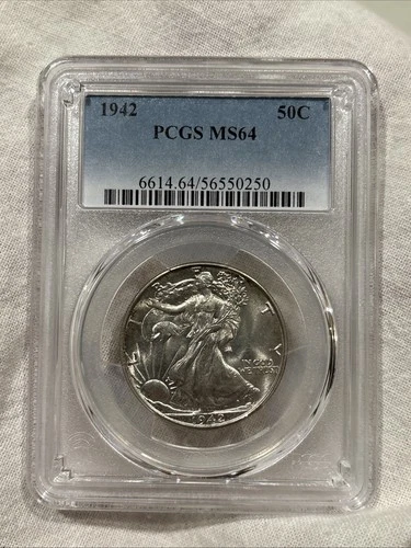 GRADED 1942 Walking Liberty Half Dollar PCGS MS64 Silver American Coin