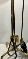VINTAGE BRASS FIREPLACE TOOL SET OF 4 BRUSH SHOVEL POKER TONGS 33” TALL STAND