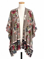Angie Taupe Multicolor Floral Open Kimono Cardigan Cover Up Sz S Boho Festival