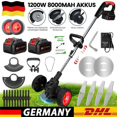 BUNDVIEL Elektro Akku Rasentrimmer mit 2Akku und Ladegerät Freischneider Motorsense 1200W