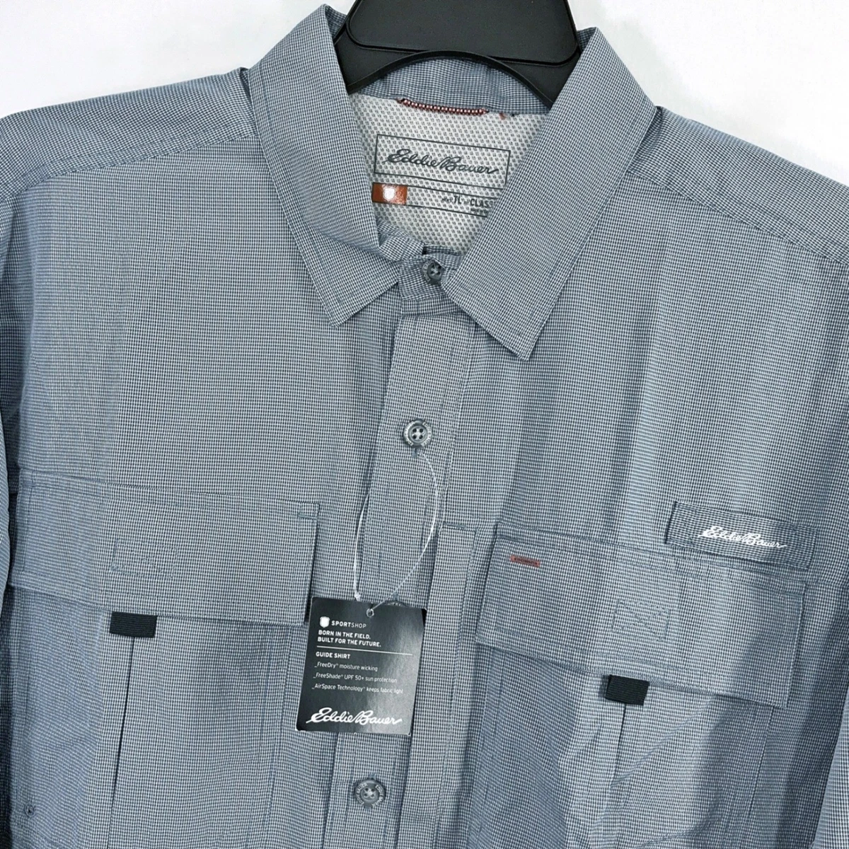 Chemise Eddie Bauer homme bleu moyen pêche poitrine poche