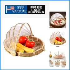 Versatile Bamboo Serving Basket with Protective Mesh Cover - Perfect for Picnics